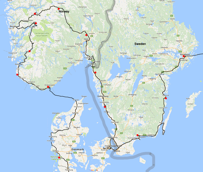 Norway Sweden Denmark Route Map
