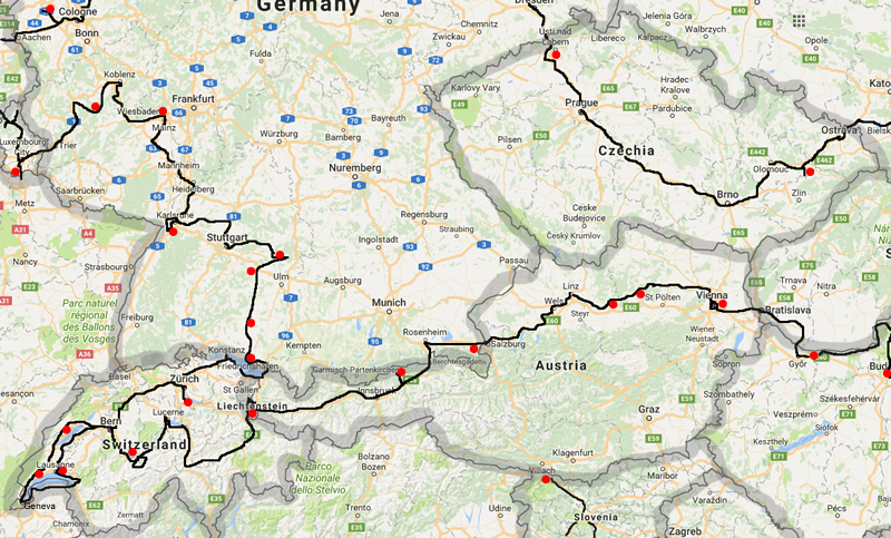 Switzerland Austria Czech Route Map